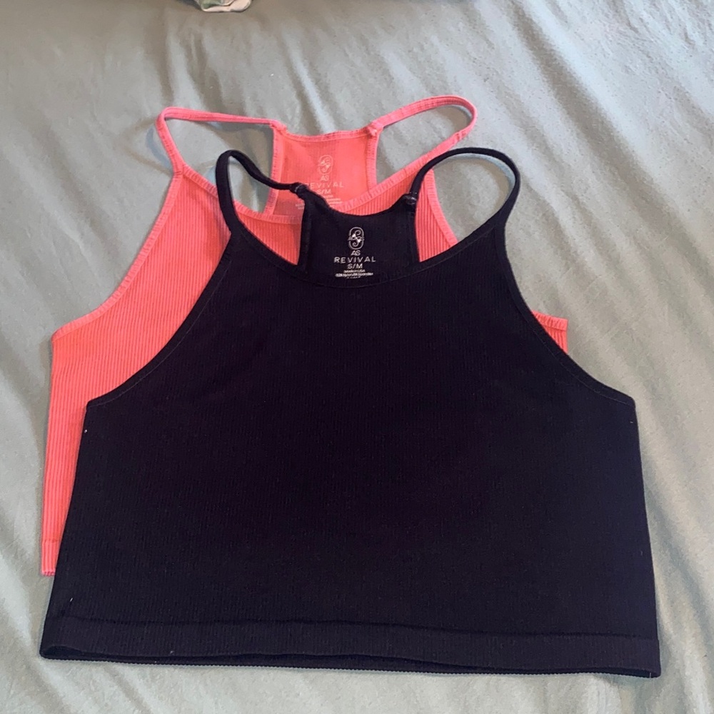 Revival Women’s Ribbed Crop Tank - Black & Coral